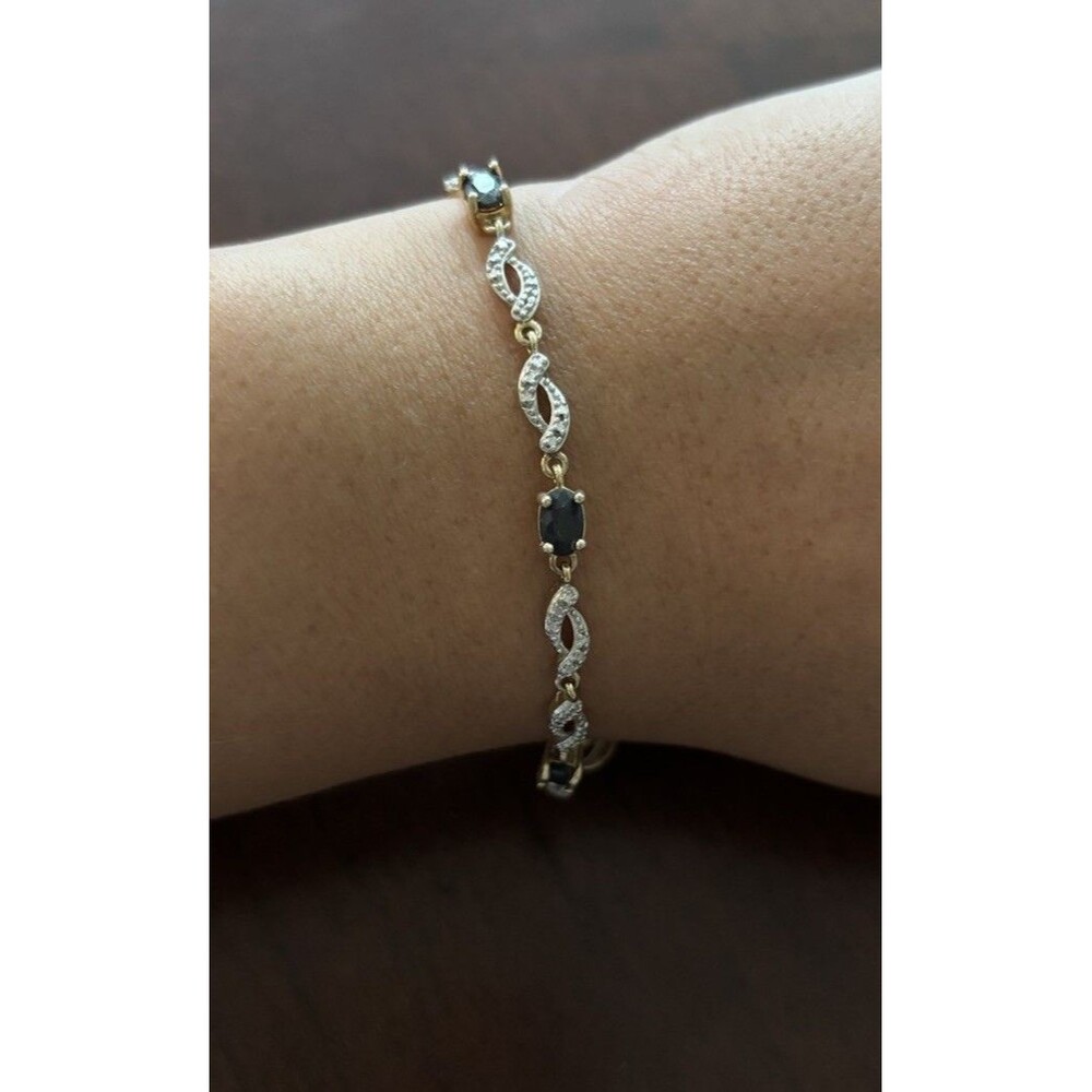 R China 925 Sterling Silver Two Tone Blue Sapphire Bracelet 7.5 Inches